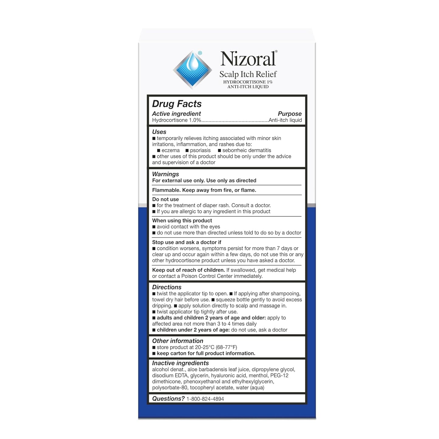 Nizoral Scalp Itch Relief Liquid—Relieves Scalp Itch and Soothes, Calms and Hydrates with Maximum Strength Anti-Itch Medicine (Hydrocortisone 1%), 2 Fl Oz