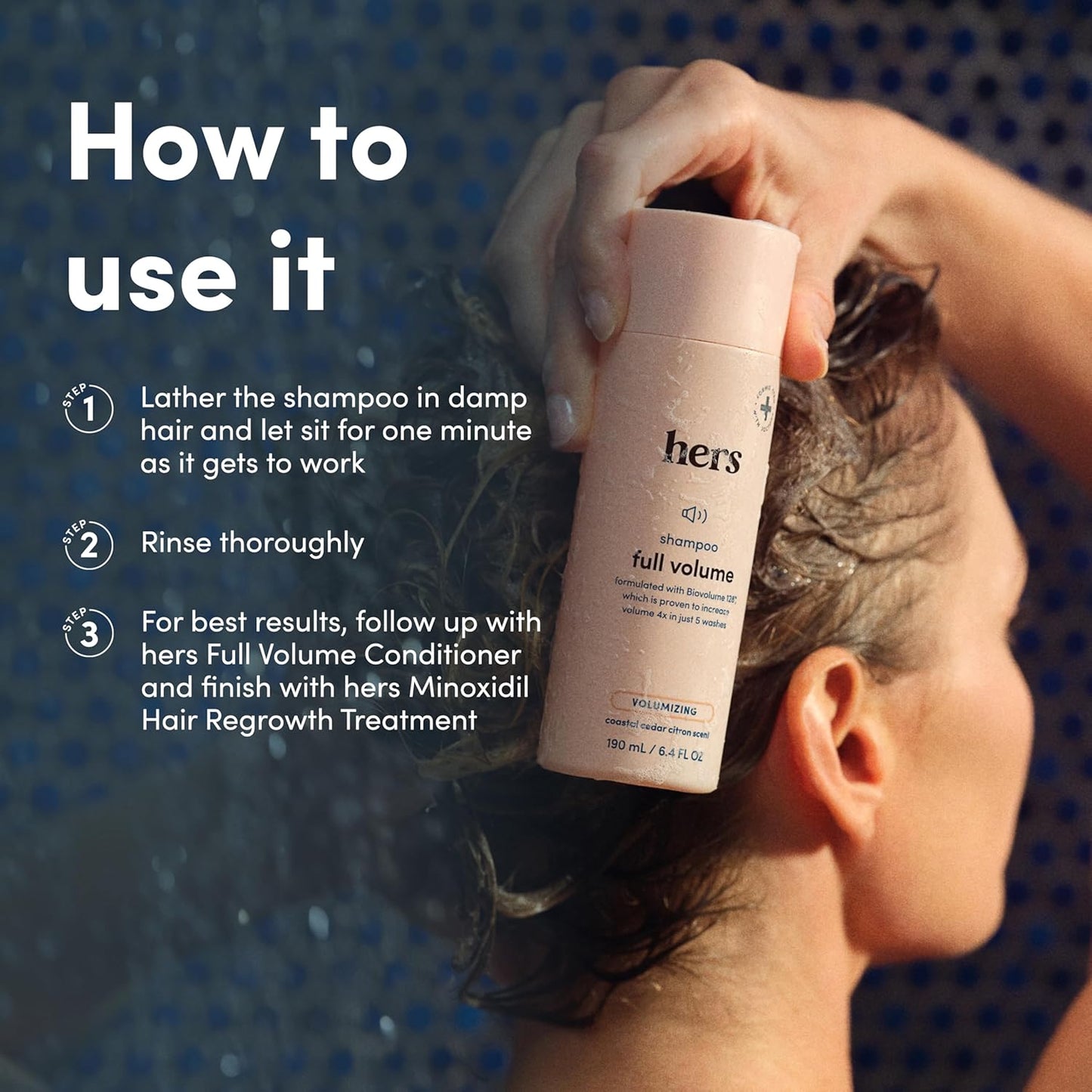 Hers Full Volume Shampoo - Rice Protein & Biotin Formula - Fine Hair & Root Lift Daily Shampoo - Volumizing Hair Care - Coastal Cedar Citron Scent -