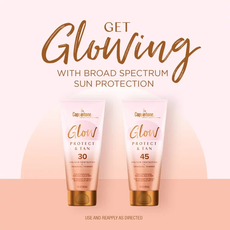 Coppertone Glow Protect and Tan Sunscreen Lotion + Gradual Self Tanner, SPF 30, 5 Fl Oz Tube