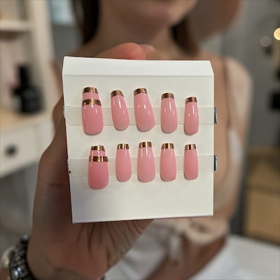 Kay Bei Rose Blush Gold-Tipped Press-On Nail Set (10 piece set)