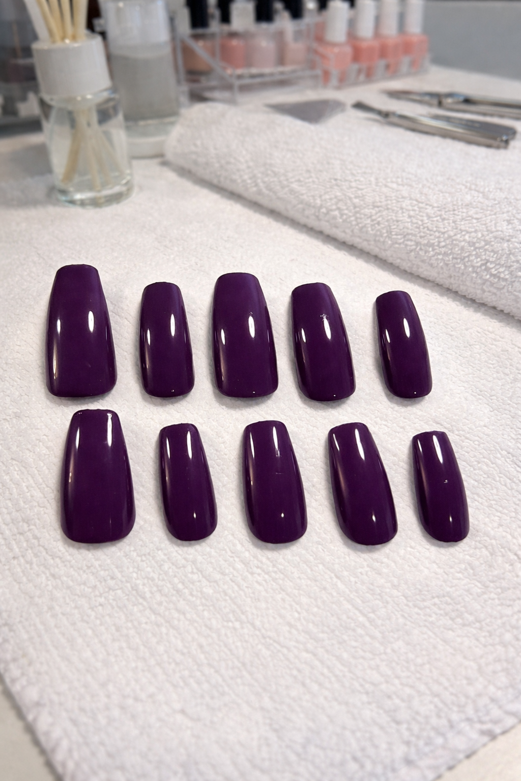 New! Kay Bei – Plum Velvet Coffin Press-On Nails (10 piece set)