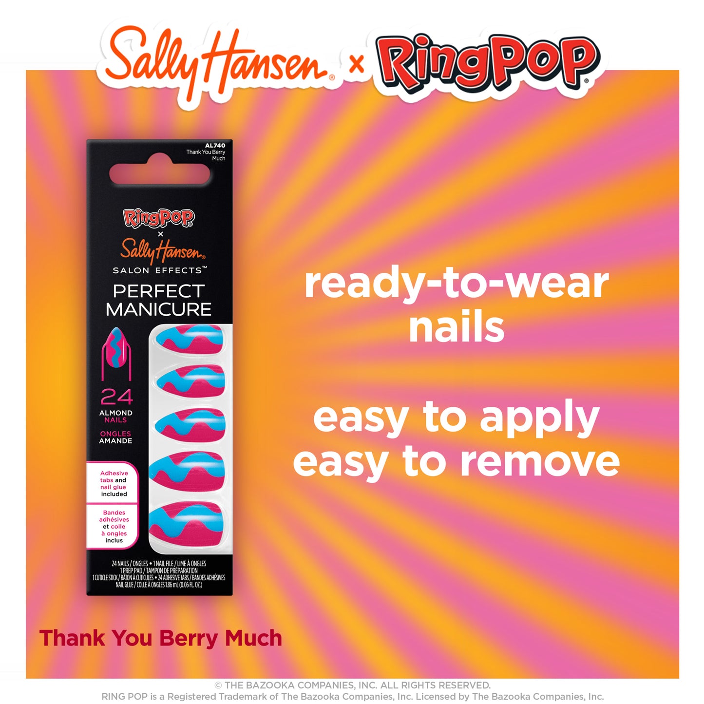 Sally Hansen Salon Effects Perfect Manicure, Press On Nails, Non-Damaging Adhesive Tabs, File, and Alcohol Pad Included 24 Ct.