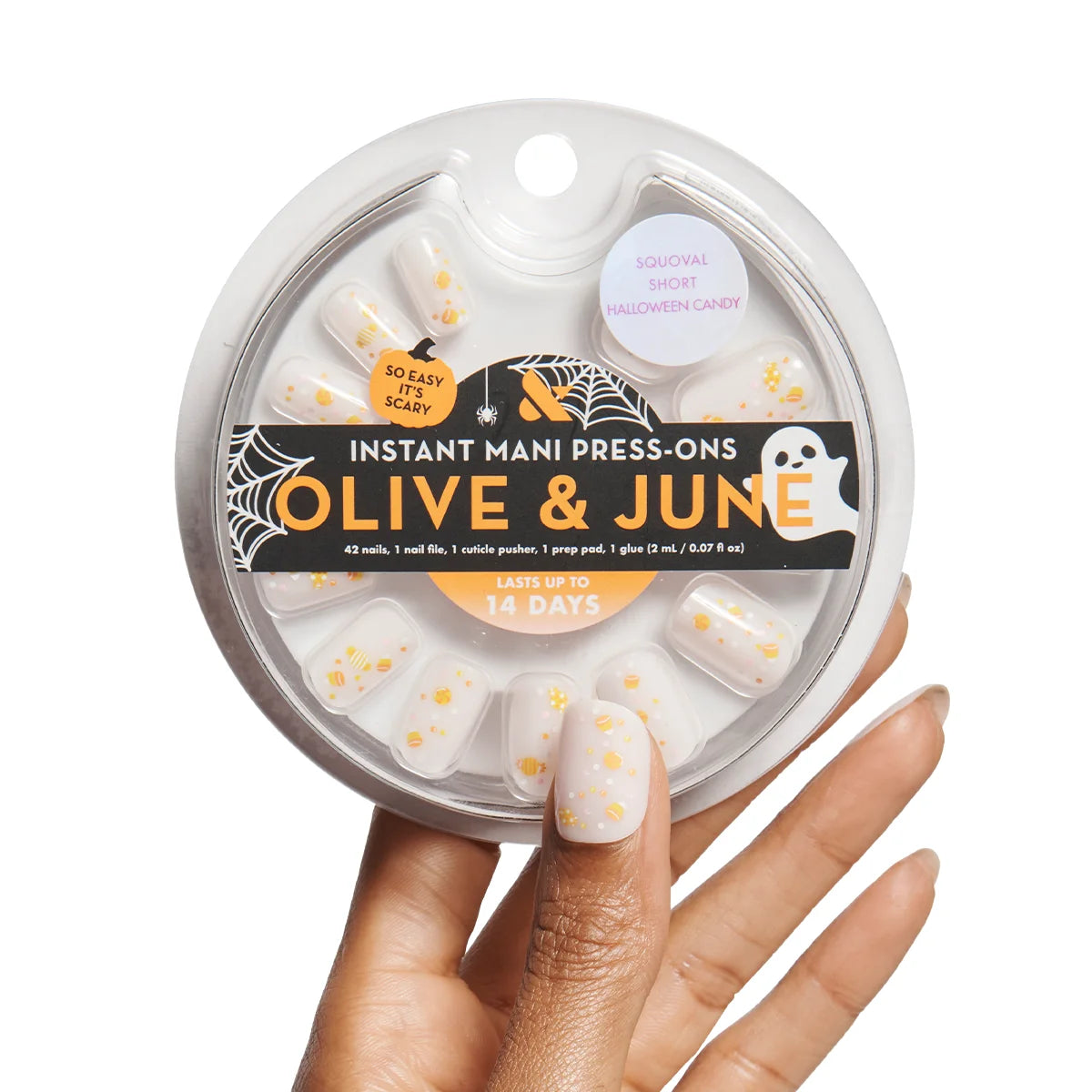 Olive & June Instant Mani Short Squoval Press-on Nails, Halloween Candy, 42 Pieces