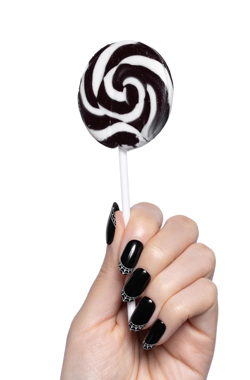 Spiderweb French- Olive & June Super Stick Mani Press-On Nails | Short Squoval | No Glue Needed | 32 Tab Nails, 16 Sizes, Last Up To 7 Days| Non-Toxic, Easy On-Off Non-Damaging |