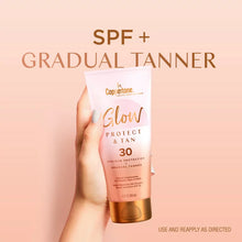 Load image into Gallery viewer, Coppertone Glow Protect and Tan Sunscreen Lotion + Gradual Self Tanner, SPF 30, 5 Fl Oz Tube
