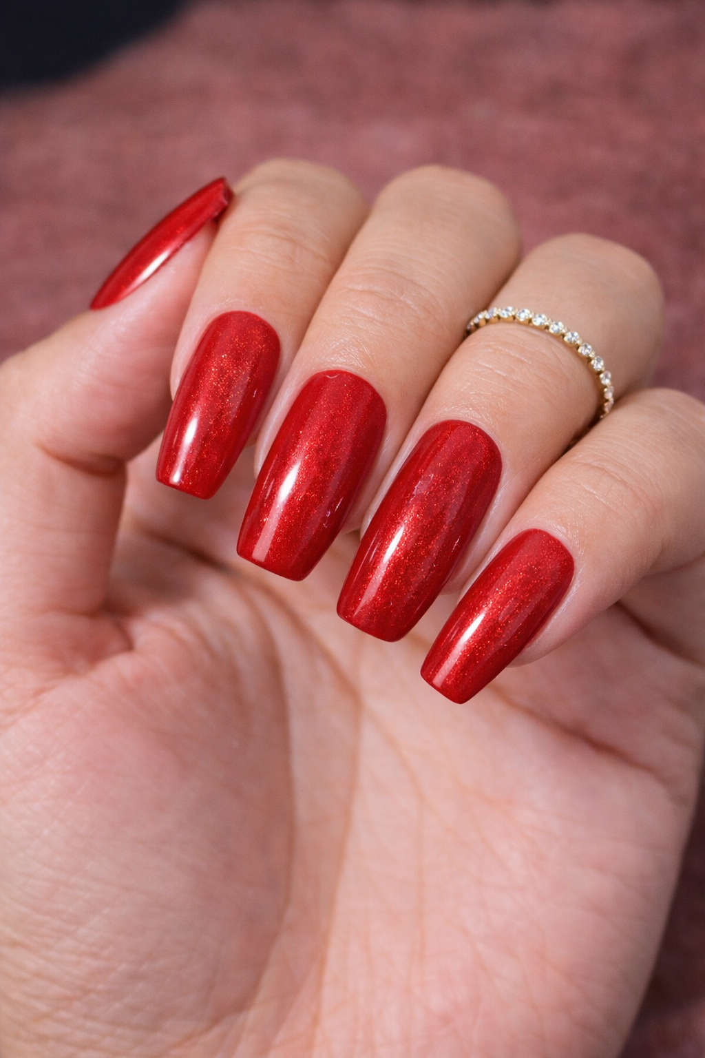 New! Kay Bei Ruby Allure – Red Glitter Coffin Press-On Nails (10 piece set)