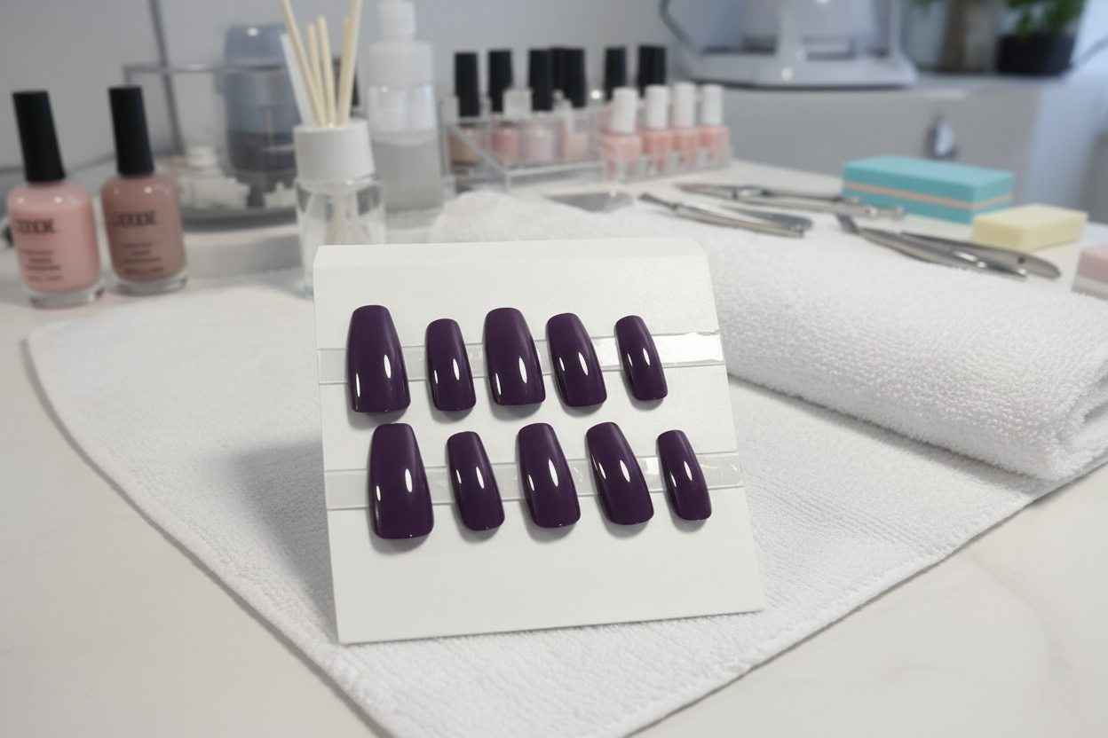 New! Kay Bei – Plum Velvet Coffin Press-On Nails (10 piece set)