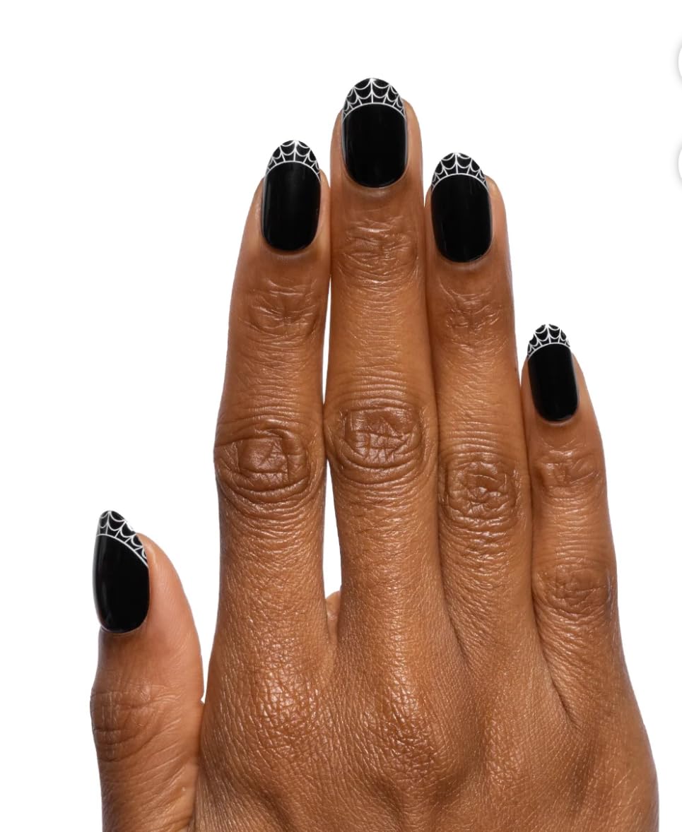 Spiderweb French- Olive & June Super Stick Mani Press-On Nails | Short Squoval | No Glue Needed | 32 Tab Nails, 16 Sizes, Last Up To 7 Days| Non-Toxic, Easy On-Off Non-Damaging |