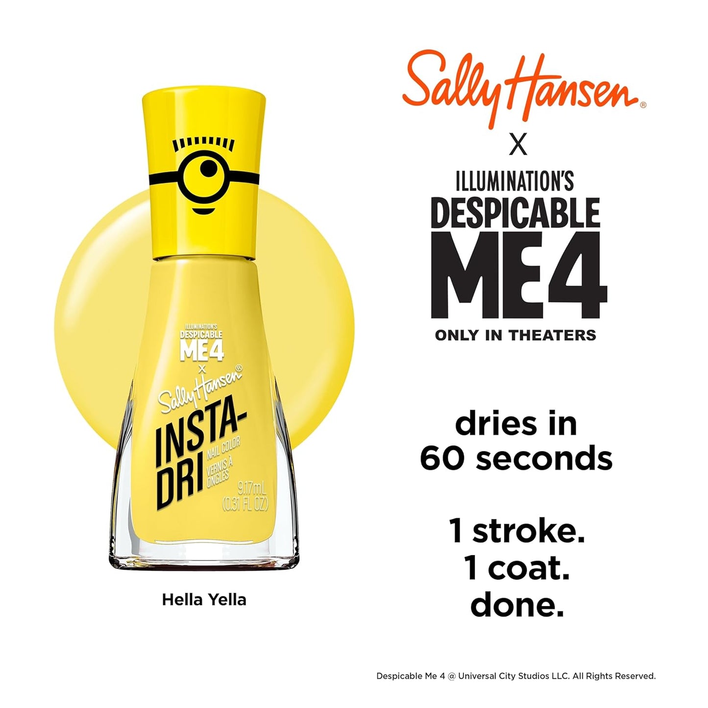 Sally Hansen Insta-Dri Despicable Me Nail Polish | Quick Dry, Long Lasting, Streak-Free Shine | Opaque, Shimmery | 770 Hella Yella + 773 Blue Over | Bright Yellow & Royal Blue Nail Duo.