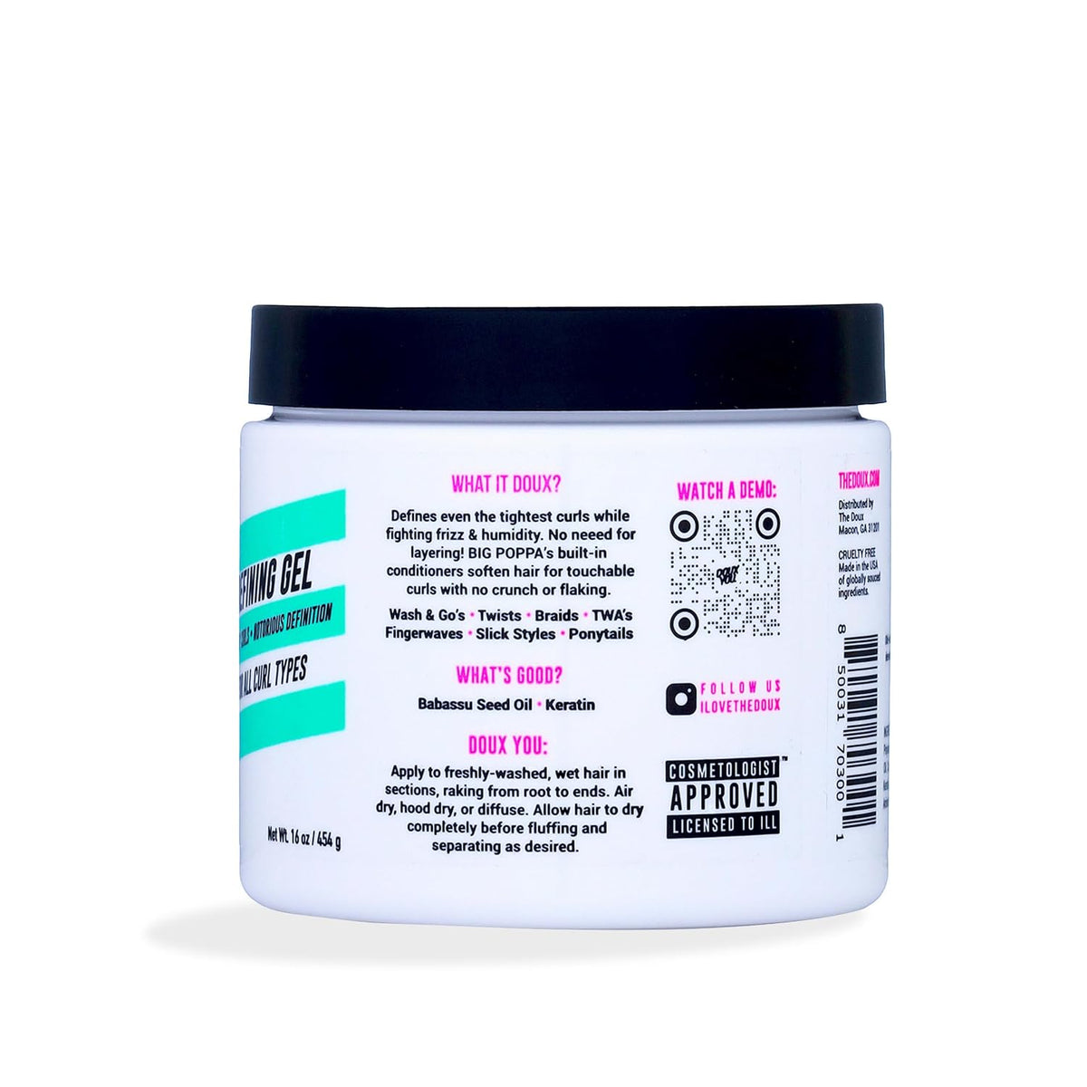 The Doux BIG POPPA Curl Defining Gel, Frizz Control Soft Hold Gel, 16 oz