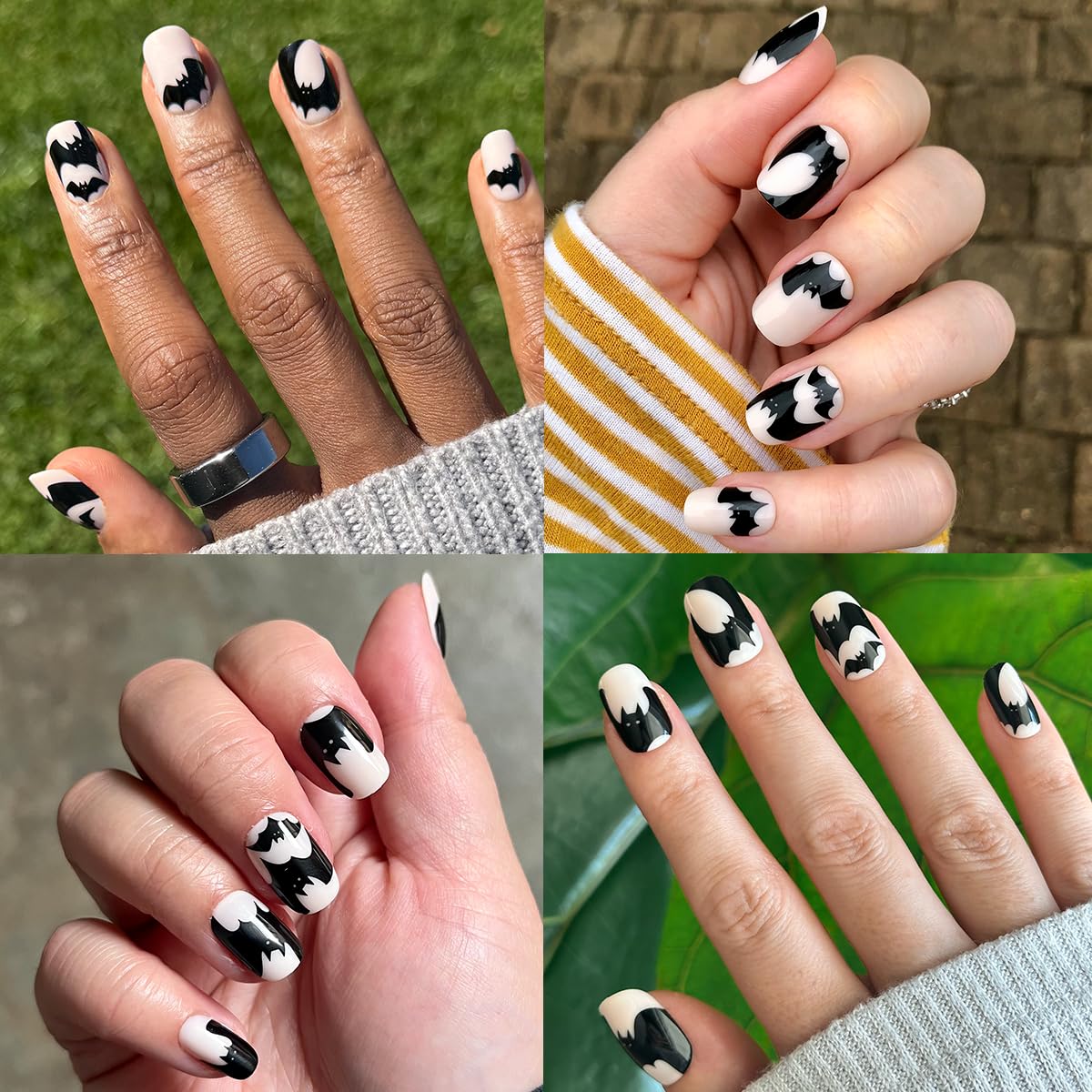 Batty For You-Olive & June Super Stick Mani Press-On Nails | Short Squoval | No Glue Needed | 32 Tab Nails, 16 Sizes, Last Up To 7 Days| Non-Toxic, Easy On-Off Non-Damaging