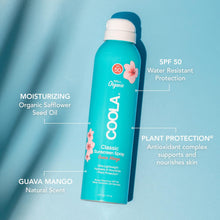 Load image into Gallery viewer, COOLA Organic Sunscreen SPF 50 Sunblock Spray, Dermatologist Tested Skin Care for Daily Protection, Vegan and Gluten Free, Guava Mango, 6 Fl Oz
