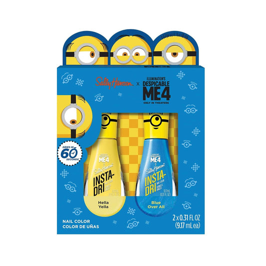 Sally Hansen Insta-Dri Despicable Me Nail Polish | Quick Dry, Long Lasting, Streak-Free Shine | Opaque, Shimmery | 770 Hella Yella + 773 Blue Over | Bright Yellow & Royal Blue Nail Duo.