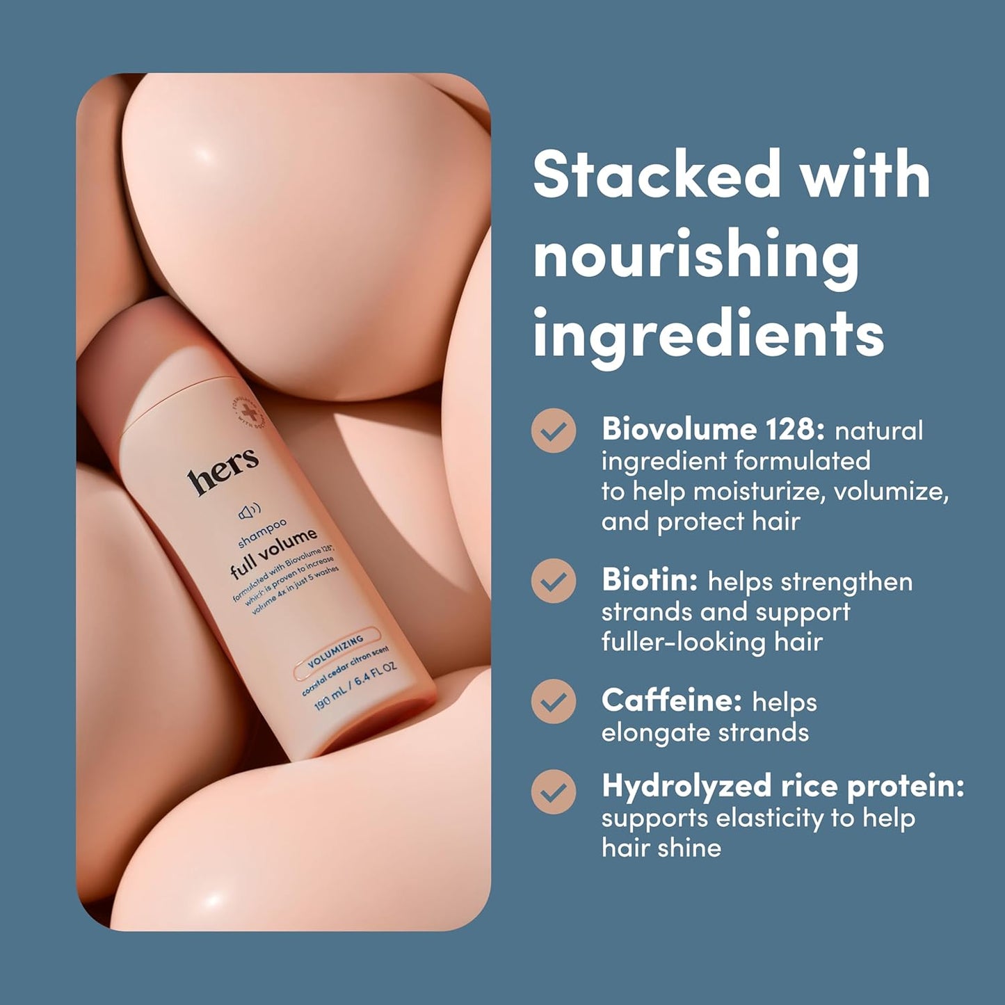 Hers Full Volume Shampoo - Rice Protein & Biotin Formula - Fine Hair & Root Lift Daily Shampoo - Volumizing Hair Care - Coastal Cedar Citron Scent -