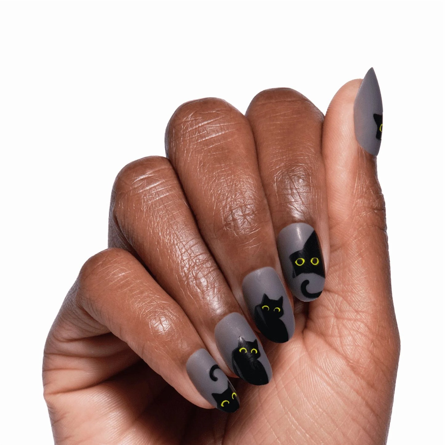 Olive & June Instant Mani Medium Oval Press-on Nails, Matte Black Cats, 42 Pieces
