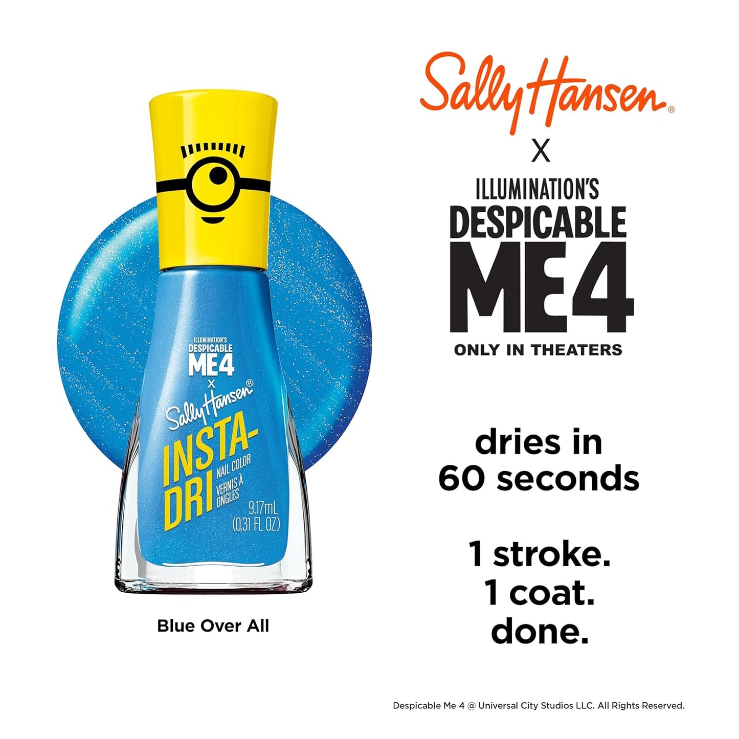 Sally Hansen Insta-Dri Despicable Me Nail Polish | Quick Dry, Long Lasting, Streak-Free Shine | Opaque, Shimmery | 770 Hella Yella + 773 Blue Over | Bright Yellow & Royal Blue Nail Duo.