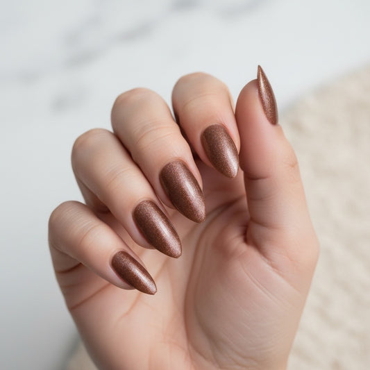 New! Kay Bei Cocoa Shimmer – Almond Press-On Nails