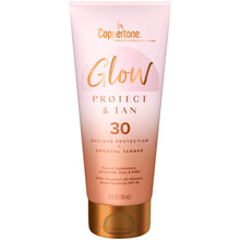 Load image into Gallery viewer, Coppertone Glow Protect and Tan Sunscreen Lotion + Gradual Self Tanner, SPF 30, 5 Fl Oz Tube
