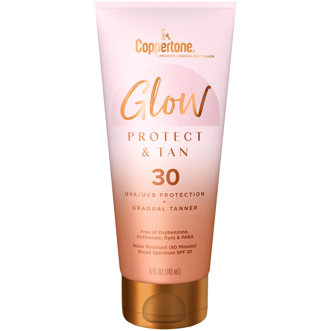 Coppertone Glow Protect and Tan Sunscreen Lotion + Gradual Self Tanner, SPF 30, 5 Fl Oz Tube