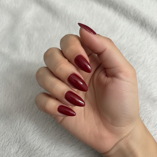 New! Kay Bei – Merlot Muse | Almond Press-On Nails