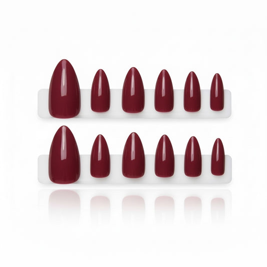 New! Kay Bei – Velvet Rouge Almond Press-On Nails | Handmade Gloss Finish | 10 Piece Set