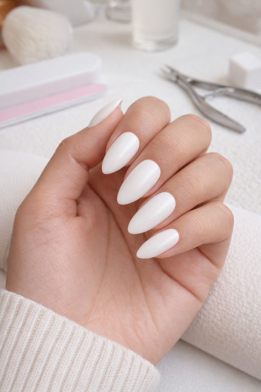 New! Kay Bei Classic White Almond Press-On Nails | Minimal & Clean (10-Piece Set)