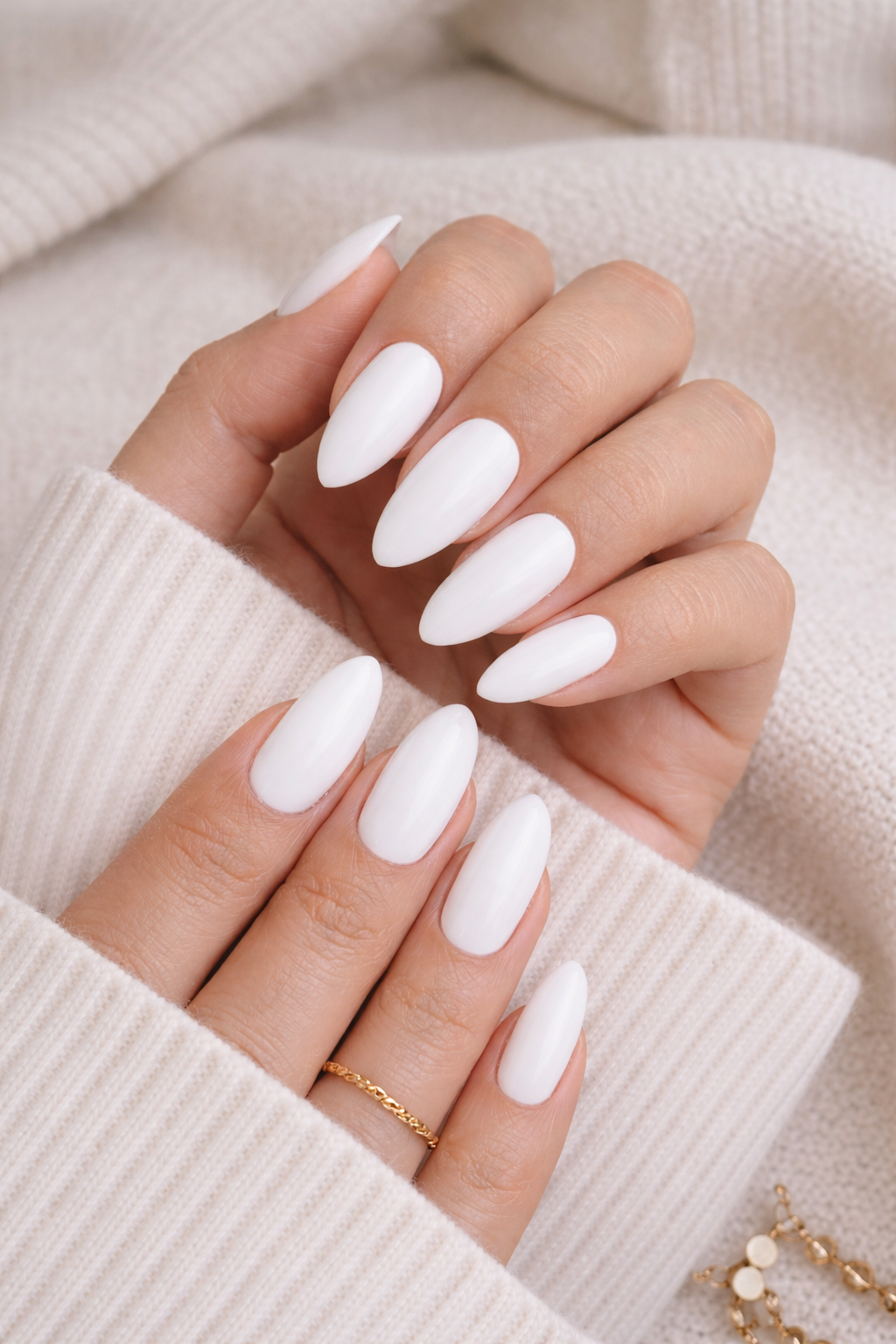 New! Kay Bei Classic White Almond Press-On Nails | Minimal & Clean (10-Piece Set)