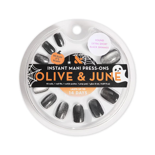 Olive & June Instant Mani Extra Short Round Press-on Nails, Black Shimmer, 42 Pieces