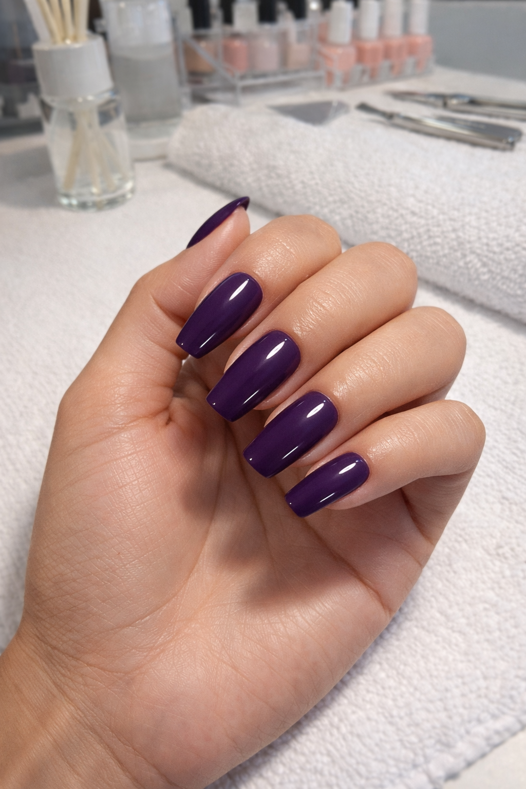New! Kay Bei – Plum Velvet Coffin Press-On Nails (10 piece set)