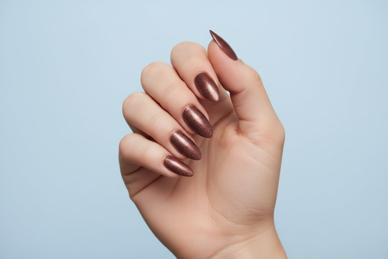 New! Kay Bei Cocoa Shimmer – Almond Press-On Nails (10 piece set)