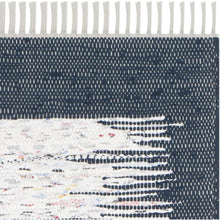 Load image into Gallery viewer, Handmade Stripe Fringe Cotton Runner, 2&#39;3&quot; x 9&#39; , Ivory / Navy

