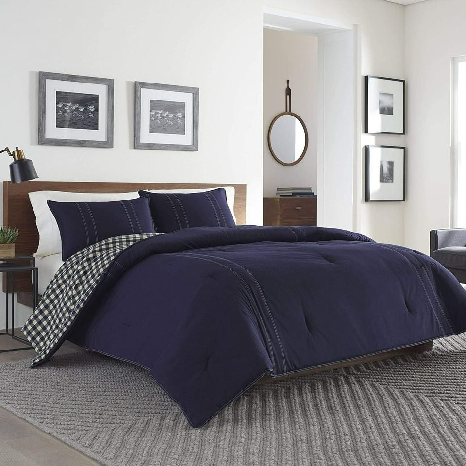 Eddie Bauer, 100% Cotton Kingston Reversible Comforter Set, Navy