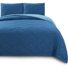 Load image into Gallery viewer, Luxury Reversible Quilt Set with Contemporary Horizontal Chevron Design, Blue, Queen Size
