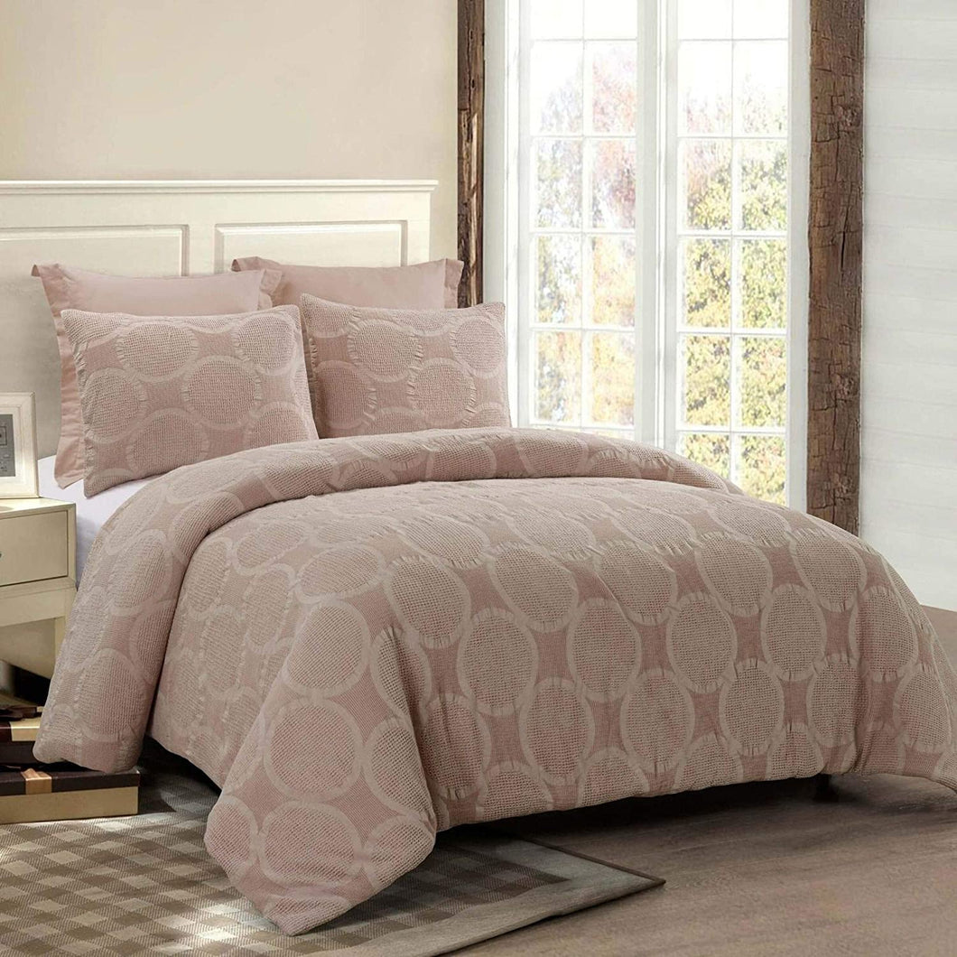 Donna Sharp Leon Comforter Set Geometric Blush Cotton 3 Piece, Queen Size
