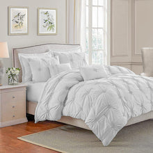 Load image into Gallery viewer, Swift Home- 3-Piece Ruched 3D Floral Pintuck Comforter Sets, White, Full/Queen
