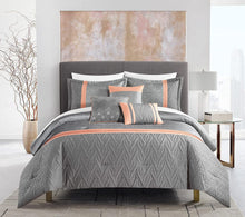 Load image into Gallery viewer, Chic Home 6 Piece Comforter Set Jacquard Woven Pleated, Queen, Grey
