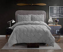 Load image into Gallery viewer, Cathay Home Bedding Set: Exquisite Pintuck, 3-Piece Comforter &amp; Sham Set -Grey, Full/Queen
