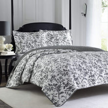 Load image into Gallery viewer, Laura Ashley Home-100% Cotton, Reversible, Queen Quilt Set , Black/White
