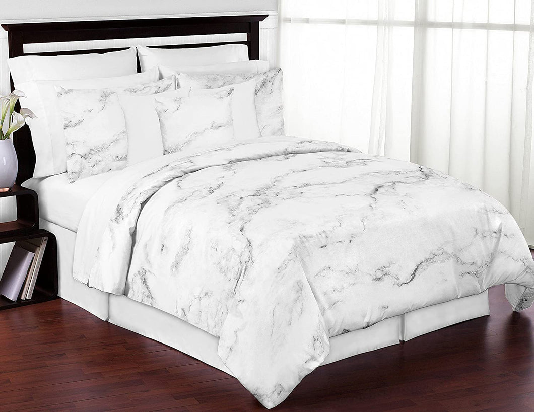 Modern Grey, Black and White Marble 3 Piece Full/Queen Bedding Set