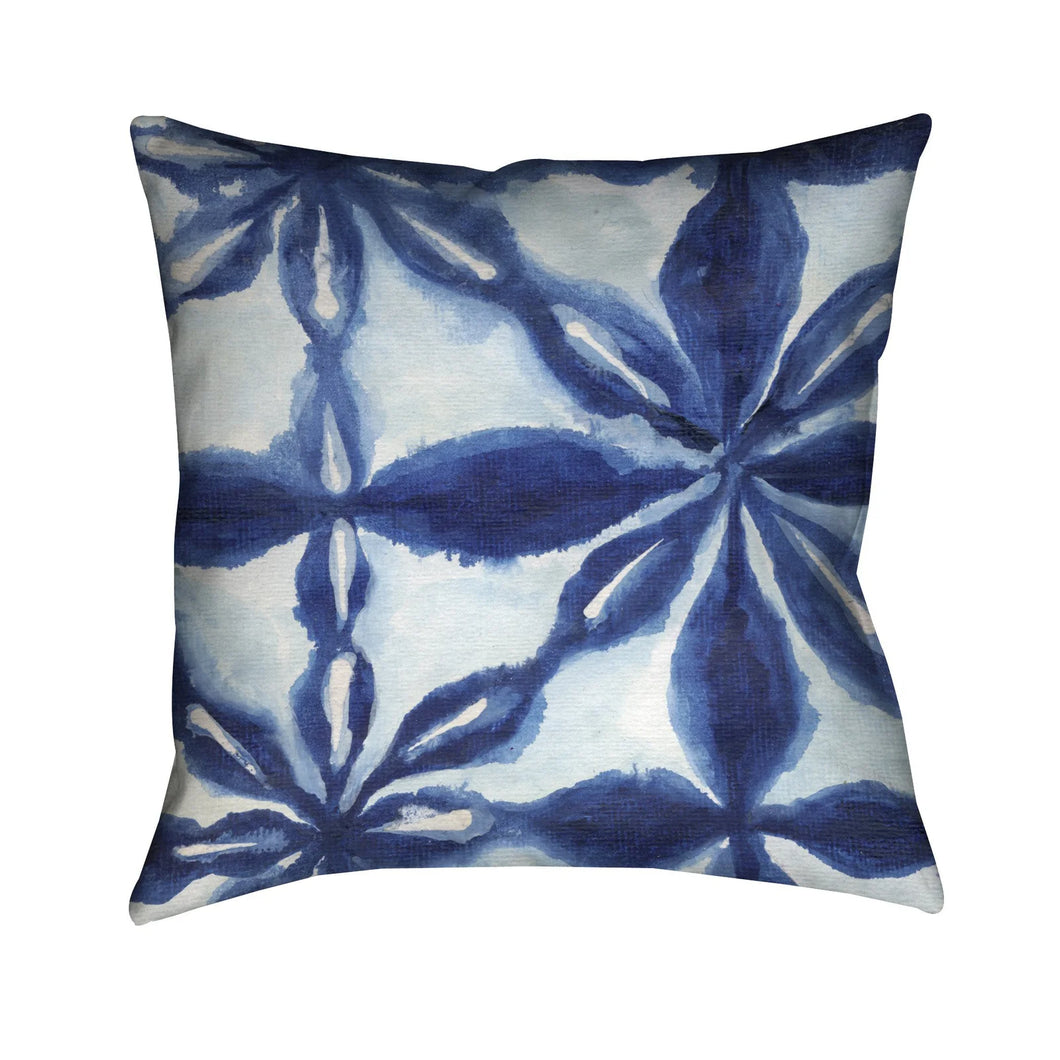 Shibori Indigo, Blue and White Outdoor Throw Pillow